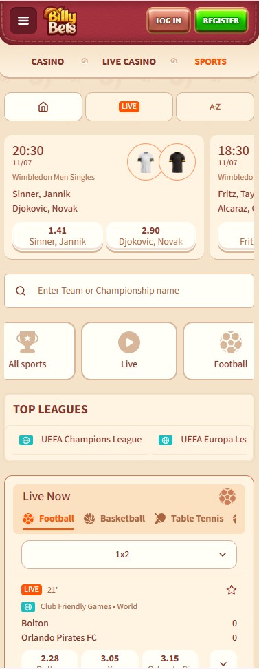 Η εφαρμογή BillyBets για το κινητό εμφανίζει τις αθλητικές αγορές